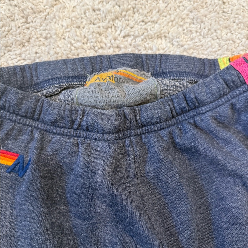 AVIATOR NATION 5 STRIPE SWEATPANTS HEATHER NAVY/NEON RAINBOW SMALL - Picture 9 of 13